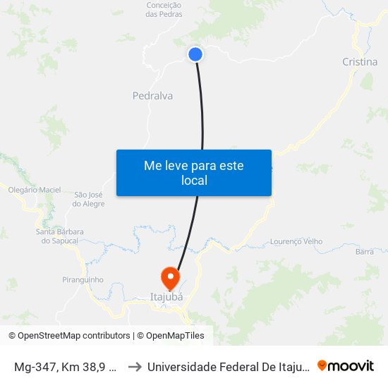 Mg-347, Km 38,9 Sul to Universidade Federal De Itajubá map