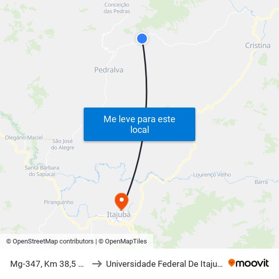 Mg-347, Km 38,5 Sul to Universidade Federal De Itajubá map
