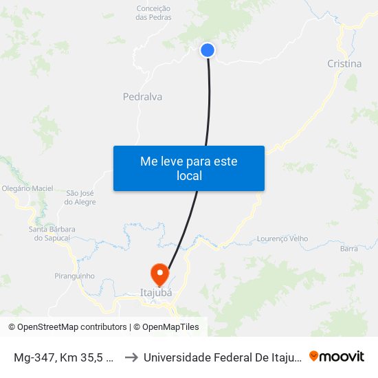 Mg-347, Km 35,5 Sul to Universidade Federal De Itajubá map