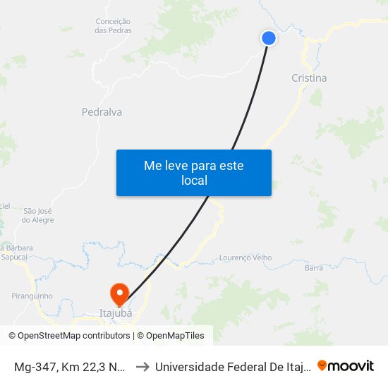 Mg-347, Km 22,3 Norte to Universidade Federal De Itajubá map