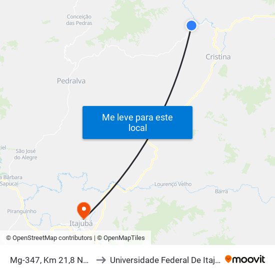 Mg-347, Km 21,8 Norte to Universidade Federal De Itajubá map
