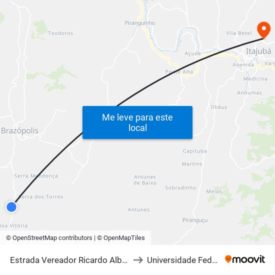 Estrada Vereador Ricardo Albano De Oliveira, Norte to Universidade Federal De Itajubá map