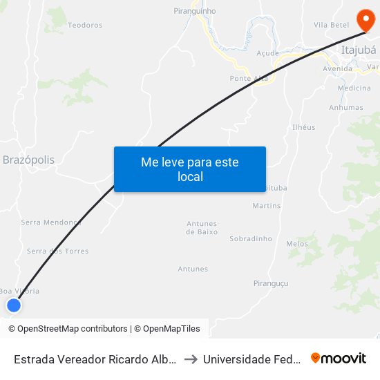 Estrada Vereador Ricardo Albano De Oliveira, Norte to Universidade Federal De Itajubá map