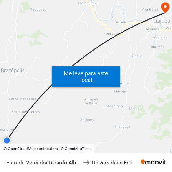 Estrada Vereador Ricardo Albano De Oliveira, Norte to Universidade Federal De Itajubá map