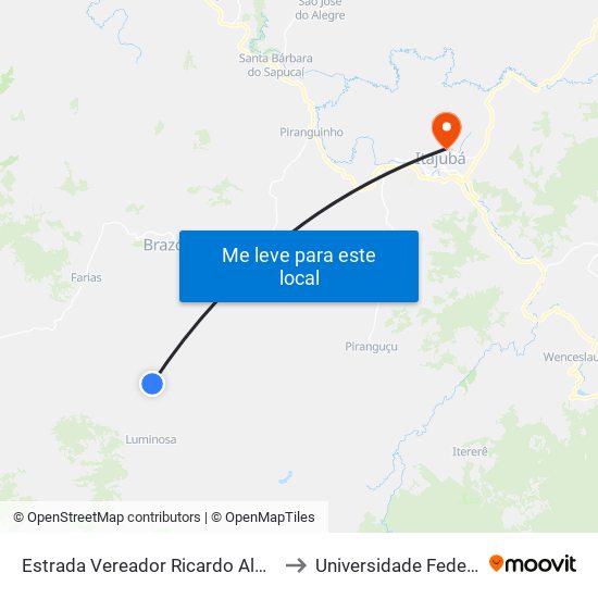 Estrada Vereador Ricardo Albano De Oliveira, Sul to Universidade Federal De Itajubá map