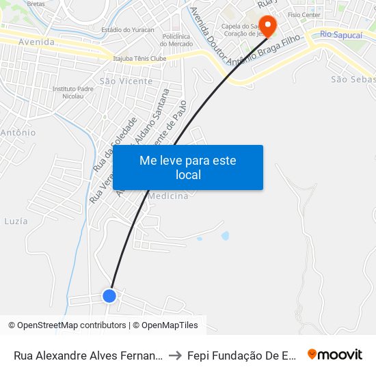 Rua Alexandre Alves Fernandes, 750 | Ponto Final Do Medicina to Fepi Fundação De Ensino E Pesquisa De Itajubá map