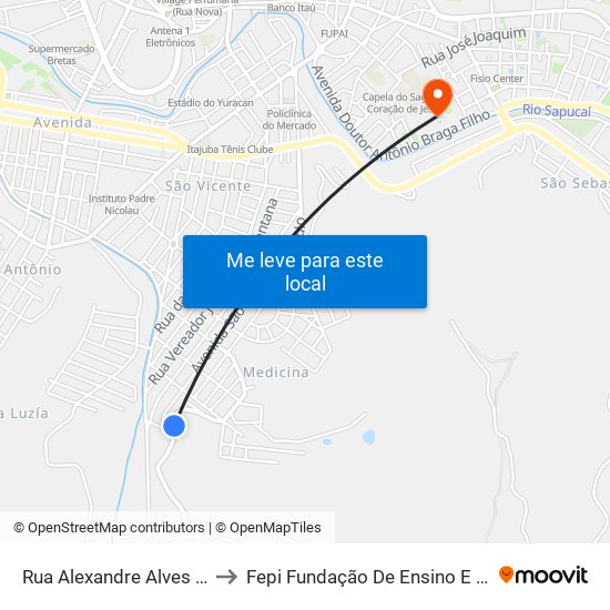 Rua Alexandre Alves Fernandes, 469 to Fepi Fundação De Ensino E Pesquisa De Itajubá map
