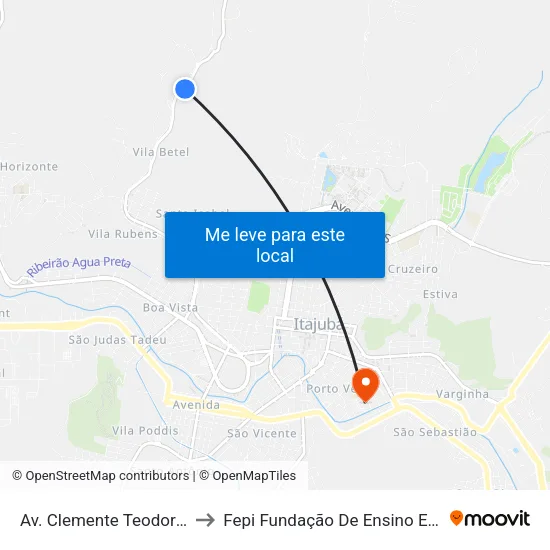 Av. Clemente Teodoro Da Silva, 2654 to Fepi Fundação De Ensino E Pesquisa De Itajubá map