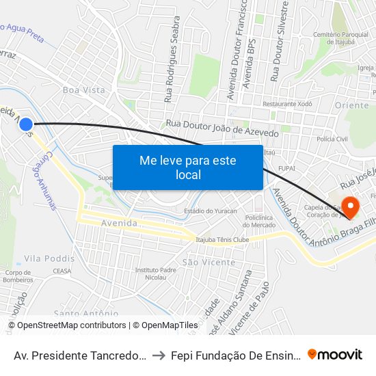 Av. Presidente Tancredo De Almeida Neves, 720 to Fepi Fundação De Ensino E Pesquisa De Itajubá map