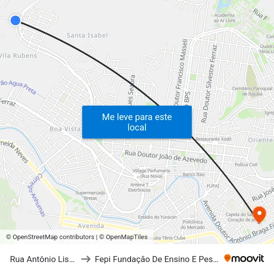 Rua Antônio Lisboa, 4000 to Fepi Fundação De Ensino E Pesquisa De Itajubá map