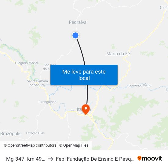 Mg-347, Km 49,4 Norte to Fepi Fundação De Ensino E Pesquisa De Itajubá map