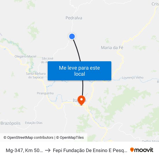 Mg-347, Km 50,9 Norte to Fepi Fundação De Ensino E Pesquisa De Itajubá map