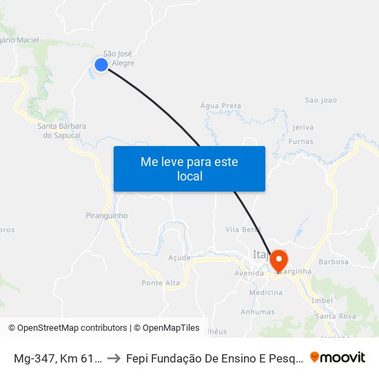 Mg-347, Km 61,2 Norte to Fepi Fundação De Ensino E Pesquisa De Itajubá map