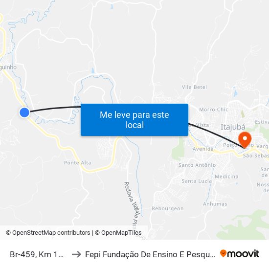 Br-459, Km 158,4 Sul to Fepi Fundação De Ensino E Pesquisa De Itajubá map