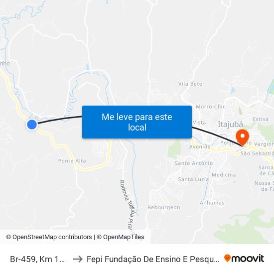 Br-459, Km 159,1 Sul to Fepi Fundação De Ensino E Pesquisa De Itajubá map