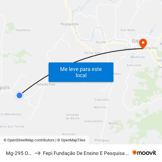 Mg-295 Oeste to Fepi Fundação De Ensino E Pesquisa De Itajubá map