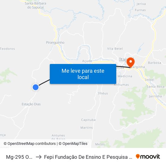 Mg-295 Oeste to Fepi Fundação De Ensino E Pesquisa De Itajubá map