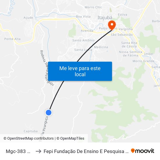 Mgc-383 Norte to Fepi Fundação De Ensino E Pesquisa De Itajubá map