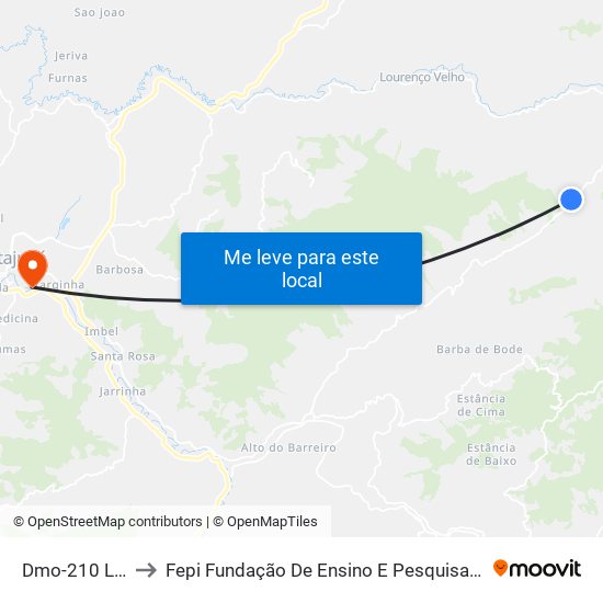 Dmo-210 Leste to Fepi Fundação De Ensino E Pesquisa De Itajubá map