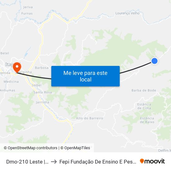 Dmo-210 Leste | Taquaral to Fepi Fundação De Ensino E Pesquisa De Itajubá map