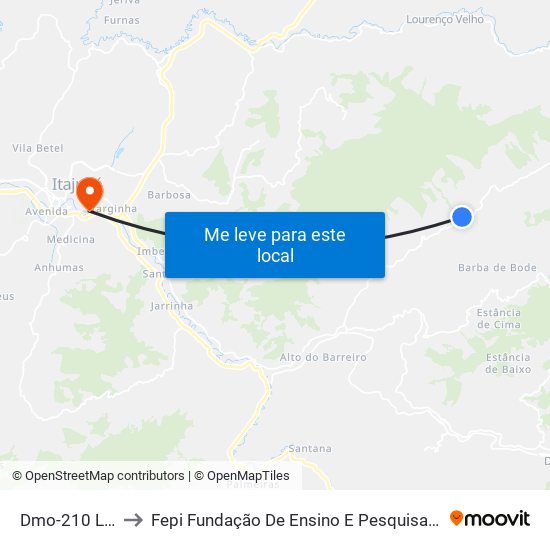 Dmo-210 Leste to Fepi Fundação De Ensino E Pesquisa De Itajubá map