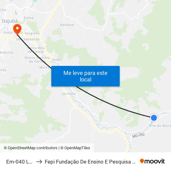 Em-040 Leste to Fepi Fundação De Ensino E Pesquisa De Itajubá map