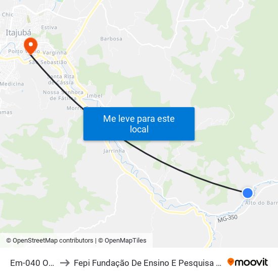 Em-040 Oeste to Fepi Fundação De Ensino E Pesquisa De Itajubá map