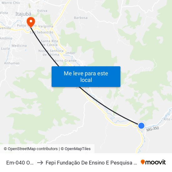 Em-040 Oeste to Fepi Fundação De Ensino E Pesquisa De Itajubá map