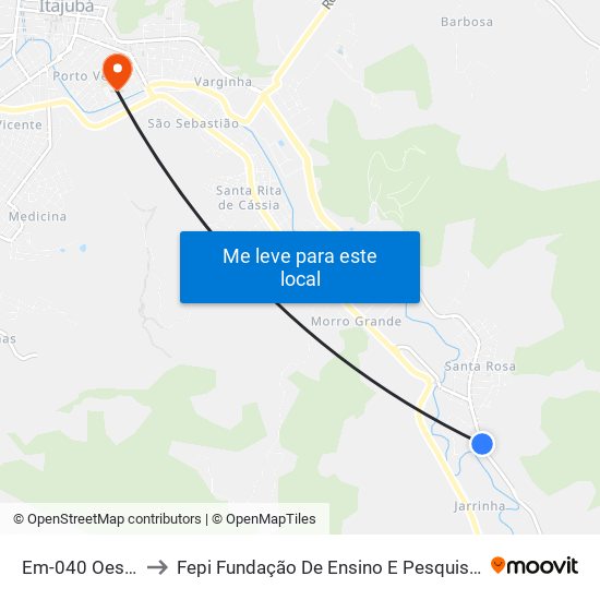 Em-040 Oeste, 31 to Fepi Fundação De Ensino E Pesquisa De Itajubá map