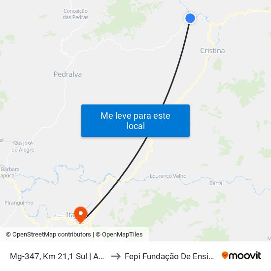 Mg-347, Km 21,1 Sul | Acesso A Olímpio Noronha to Fepi Fundação De Ensino E Pesquisa De Itajubá map