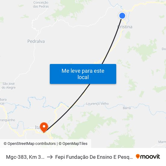 Mgc-383, Km 342,5 Sul to Fepi Fundação De Ensino E Pesquisa De Itajubá map