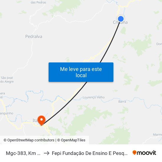 Mgc-383, Km 345 Sul to Fepi Fundação De Ensino E Pesquisa De Itajubá map