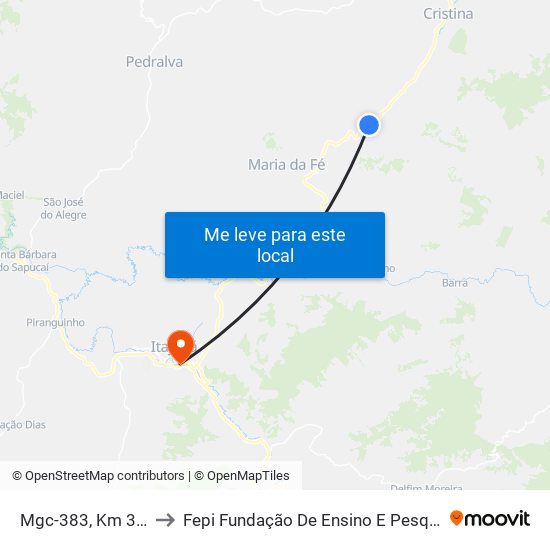 Mgc-383, Km 356,3 Sul to Fepi Fundação De Ensino E Pesquisa De Itajubá map