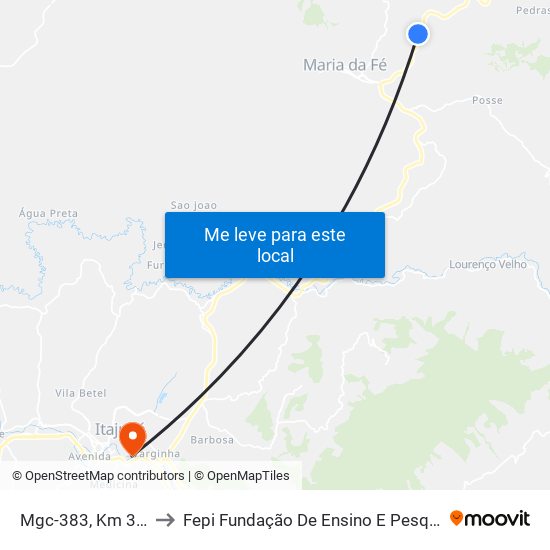 Mgc-383, Km 361,3 Sul to Fepi Fundação De Ensino E Pesquisa De Itajubá map