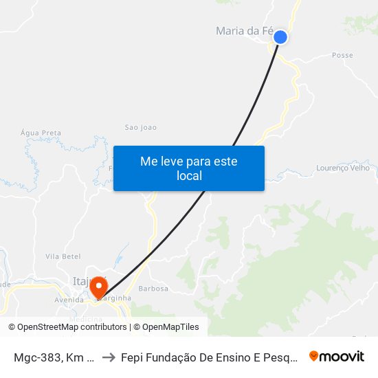 Mgc-383, Km 363 Sul to Fepi Fundação De Ensino E Pesquisa De Itajubá map