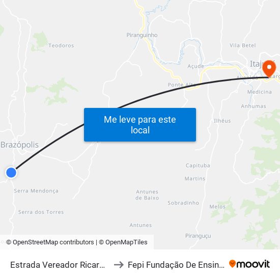 Estrada Vereador Ricardo Albano De Oliveira, Sul to Fepi Fundação De Ensino E Pesquisa De Itajubá map