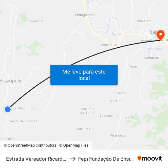 Estrada Vereador Ricardo Albano De Oliveira, Norte to Fepi Fundação De Ensino E Pesquisa De Itajubá map