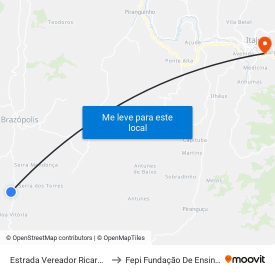 Estrada Vereador Ricardo Albano De Oliveira, Sul to Fepi Fundação De Ensino E Pesquisa De Itajubá map