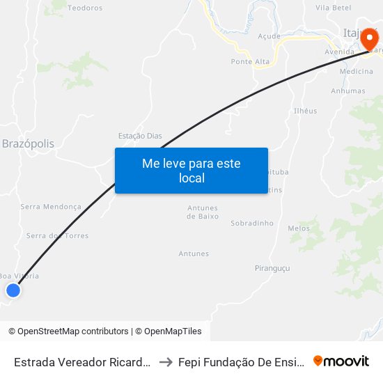 Estrada Vereador Ricardo Albano De Oliveira, Norte to Fepi Fundação De Ensino E Pesquisa De Itajubá map