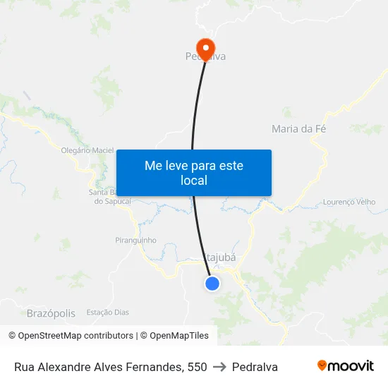 Rua Alexandre Alves Fernandes, 550 to Pedralva map
