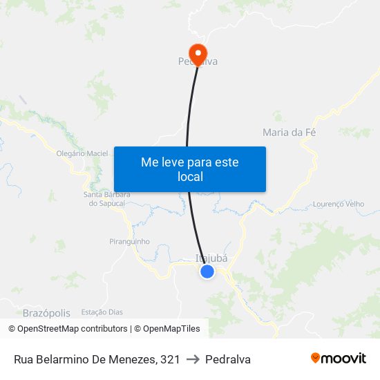 Rua Belarmino De Menezes, 321 to Pedralva map