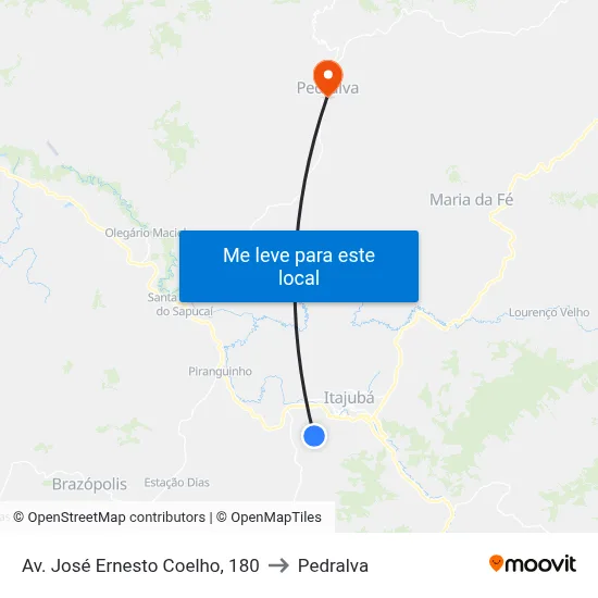 Av. José Ernesto Coelho, 180 to Pedralva map