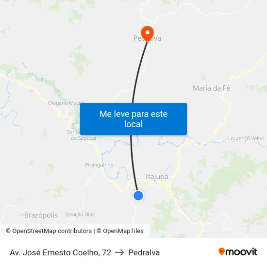 Av. José Ernesto Coelho, 72 to Pedralva map