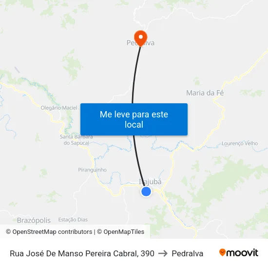Rua José De Manso Pereira Cabral, 390 to Pedralva map