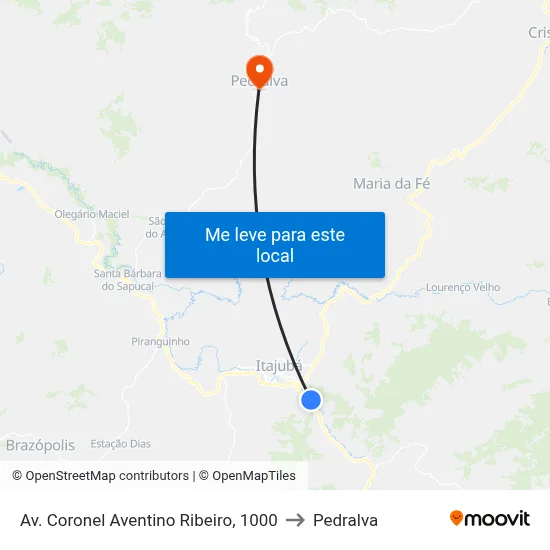 Av. Coronel Aventino Ribeiro, 1000 to Pedralva map