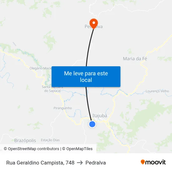 Rua Geraldino Campista, 748 to Pedralva map
