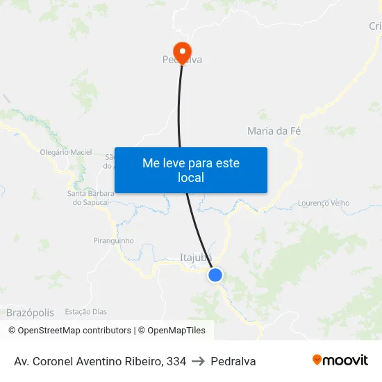 Av. Coronel Aventino Ribeiro, 334 to Pedralva map