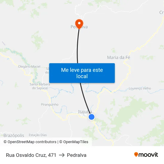 Rua Osvaldo Cruz, 471 to Pedralva map