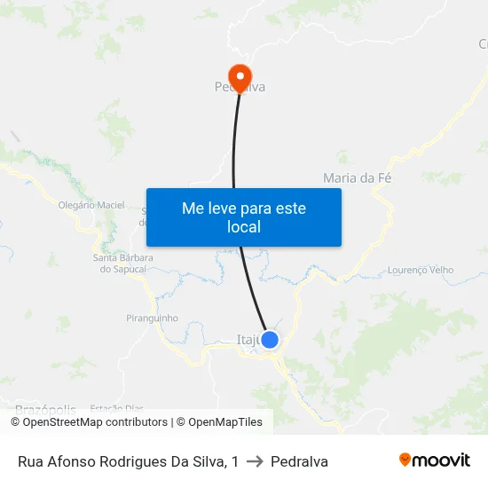 Rua Afonso Rodrigues Da Silva, 1 to Pedralva map