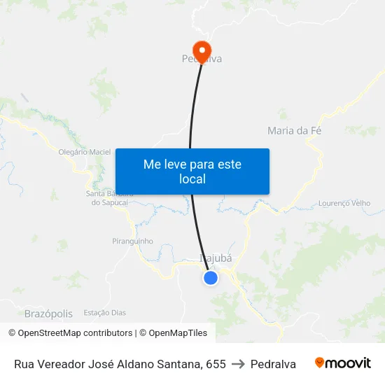 Rua Vereador José Aldano Santana, 655 to Pedralva map